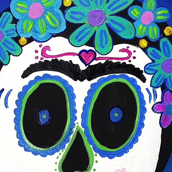 Frida Kahlo Sugar Skull 1 Acrylic Painting - Picture 2 of 7